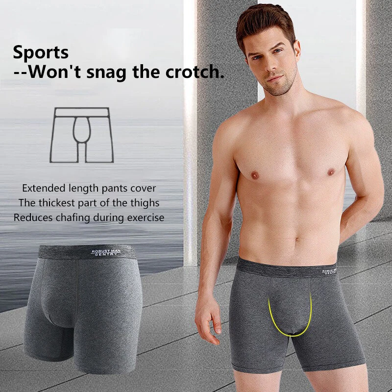 (image for) 4pcs Cotton Long Style Men's Underwear Anti-wear Legs Comfortable Sports Boxer Briefs Set Anti-roll Hem Mid-waist Boxer Shorts Underwear Set
