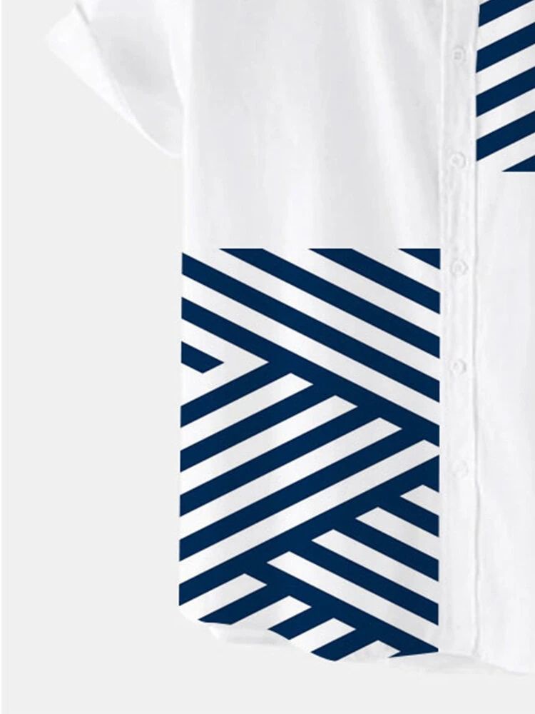 (image for) ChArmkpR Mens Striped Shirt Patchwork Stand Collar Casual Short Sleeve Casual Shirts