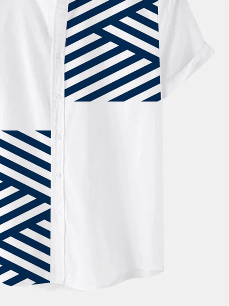 (image for) ChArmkpR Mens Striped Shirt Patchwork Stand Collar Casual Short Sleeve Casual Shirts