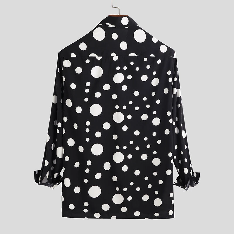(image for) INCERUN Fashion Men Shirt Polka Dot Print Lapel Long Sleeve Casual Button Business Shirts Streetwear Handsome Camisas S-5XL