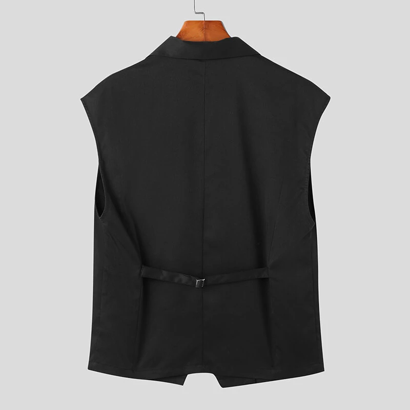 (image for) INCERUN Men Waistcoats Solid Color Sleeveless Vest Coat Fashion Design Button Mens Suits Party Casual Male Clothing Top