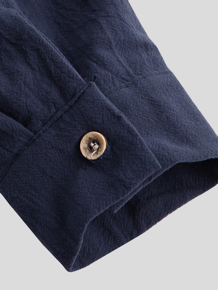 (image for) INCERUN Mens Solid Stand Collar Cotton Long Sleeve Henley Shirt