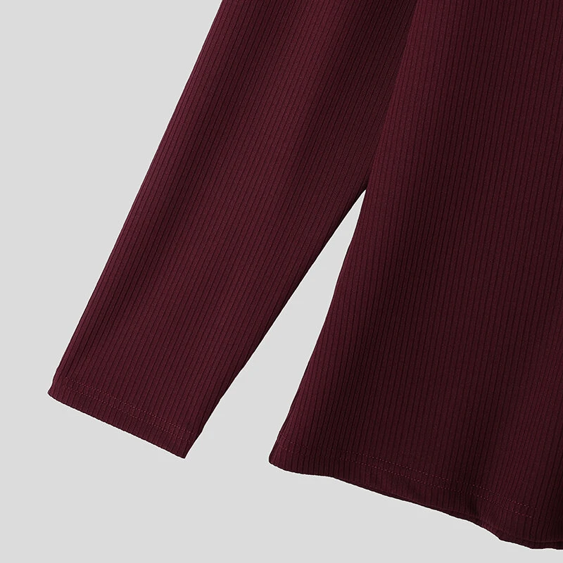 (image for) INCERUN Mens Striped Long Sleeve T-Shirt Knitted Solid Color Fashion Big V-neck Tshirt for Male S-5XL