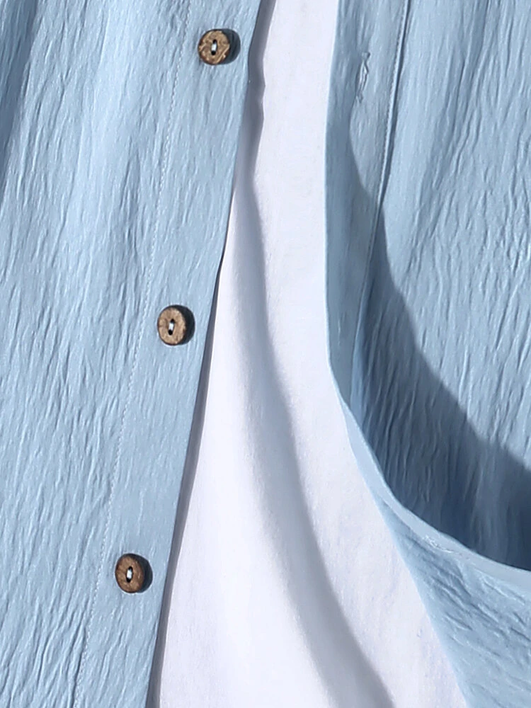 (image for) Mens Solid Button Up Long Sleeve Drawstring Hooded Shirts