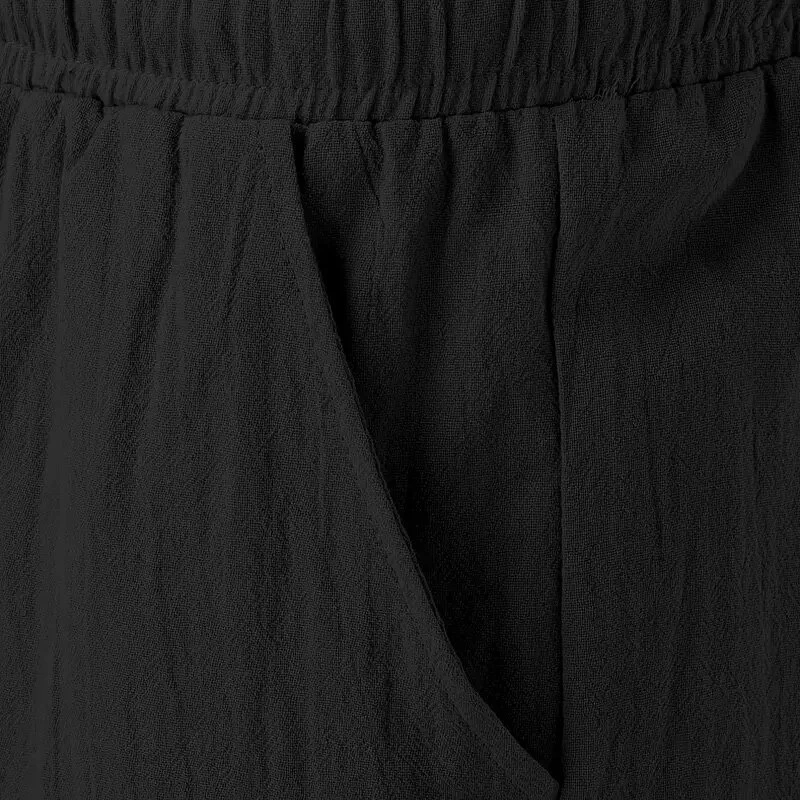 (image for) Men's Summer Cotton Linen Shorts Breathable Solid Black Drawstring Plus Size Beach Shorts Lightweight Casual Short Pants for Men Comfortable